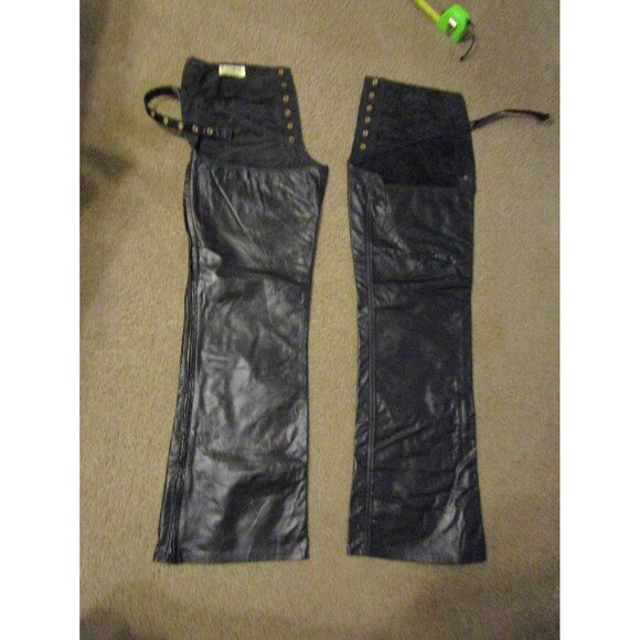 VTG DANE III-Zipper-Soft Black Leather Motorcycle Chaps-Adult L-made in USA - Picture 3 of 7